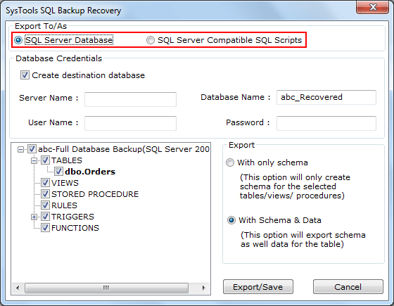 SQL Server export and script file export